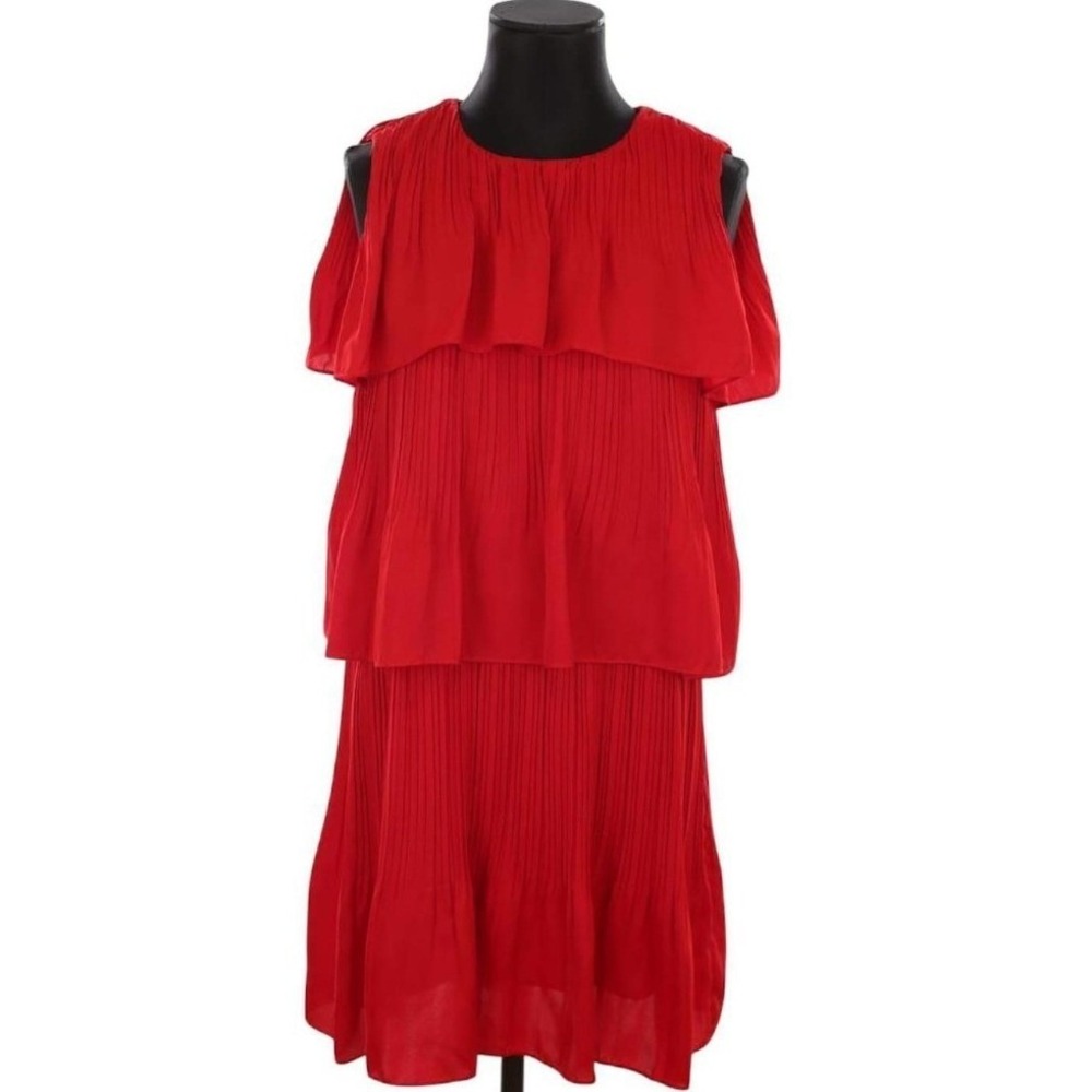 Maje Rockano Tiered Pleated Apple Red Sleeveless‎ Dress Woman Size 3